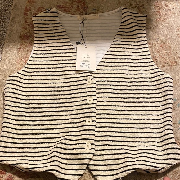 Stitch And Feather Tops - Striped Sleeveless Button Down Top